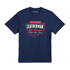 Navy Leatherman Pacific Northwest tee with a red emblem logo. Established 1983.