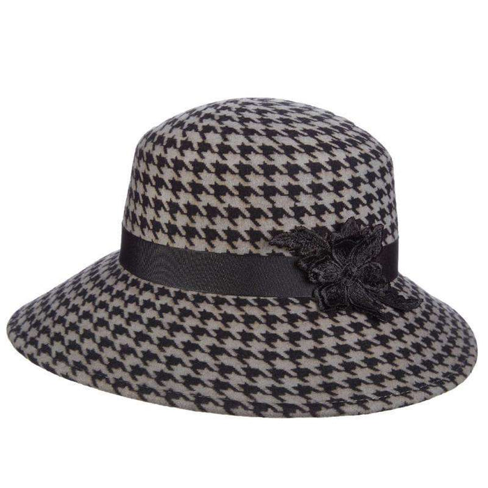 Print Wool Big Brim Hat with Embroidered Applique - John Callanan Wide Brim Hat Callanan Hats LV389GY Grey