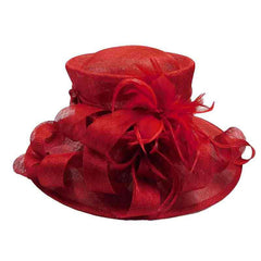 Red Sinamay Dress Hat with Feather Flower Dress Hat Something Special Hat hf2358rd Red
