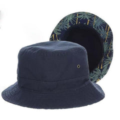 Reversible Cotton Bucket Hat with Tropical Print Underbrim - Dorfman Hats Bucket Hat Dorfman Hat Co. BH223NVm Navy Medium (22.5")