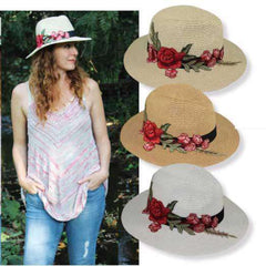 Rose Applique Summer Fedora by JSA Safari Hat Jeanne Simmons Accessories
