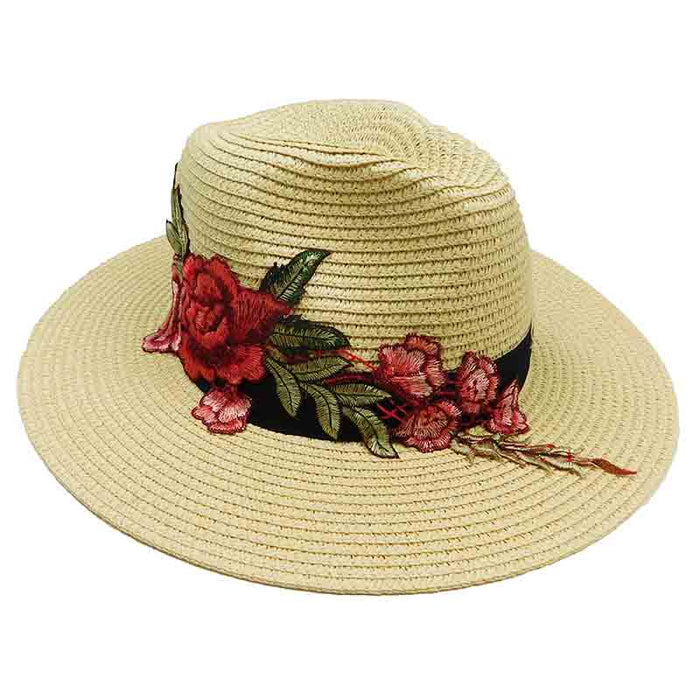 Rose Applique Summer Fedora by JSA Safari Hat Jeanne Simmons Accessories