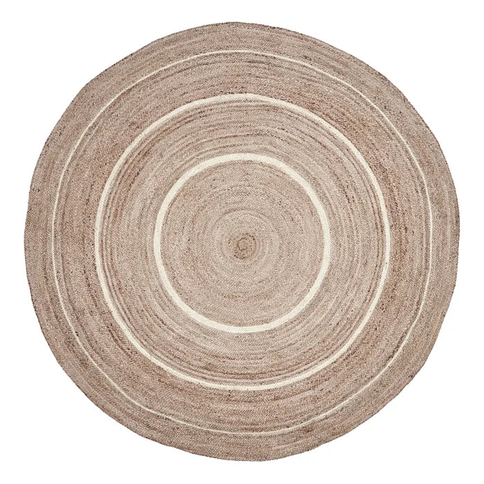 Round Natural and Cream Bordered Jute Woven Rug with Pad - Annabel Bleu