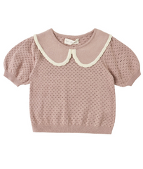 Rylee + Cru Pointelle Collared Knit Top in Rosewood