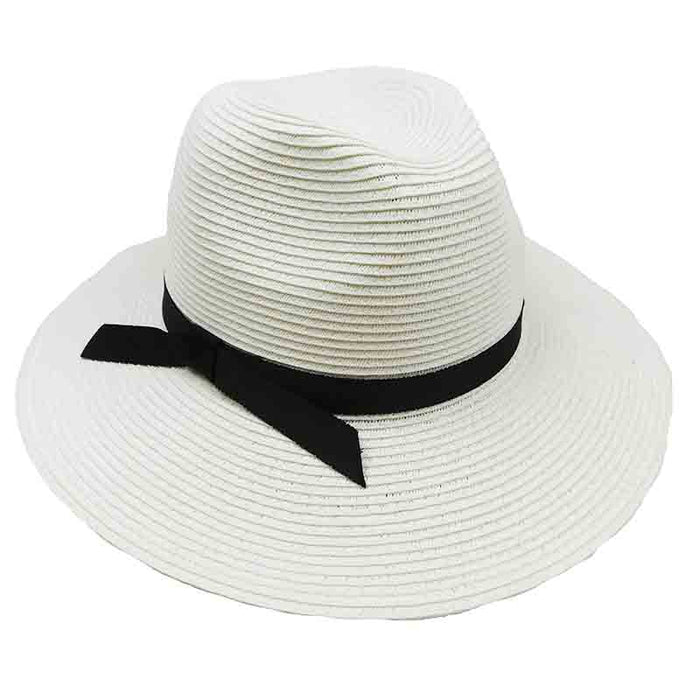 Safari Hat with Black Ribbon Tie - Jeanne Simmons Hats Safari Hat Jeanne Simmons Accessories js8494wh White Medium (57 cm)