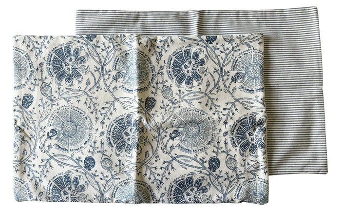 Sale: 12x18” Block Printed Floral Pillow Cover - Annabel Bleu