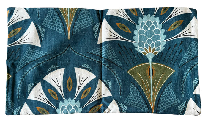 Sale: 12x21” Green and Blue Fan Print Pillow Cover - Annabel Bleu