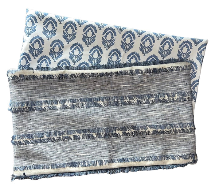 Sale: 12x21 Pillow Covers / Fringe / Block Print - Annabel Bleu