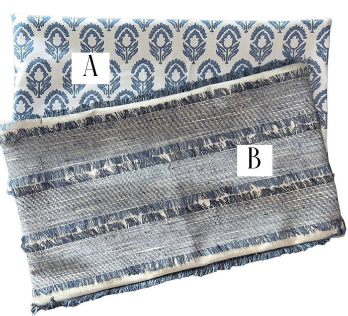 Sale: 12x21 Pillow Covers / Fringe / Block Print - Annabel Bleu