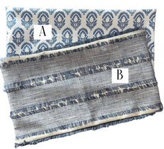 Sale: 12x21 Pillow Covers / Fringe / Block Print - Annabel Bleu