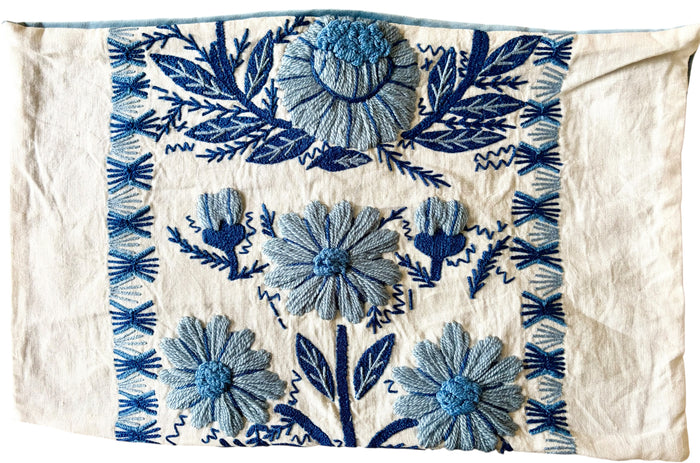 Sale: 15x24 Schumacher Marguerite Wool Embroidered Pillow Cover - Annabel Bleu