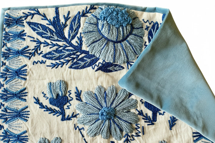 Sale: 15x24 Schumacher Marguerite Wool Embroidered Pillow Cover - Annabel Bleu