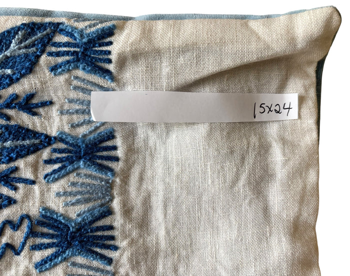 Sale: 15x24 Schumacher Marguerite Wool Embroidered Pillow Cover - Annabel Bleu