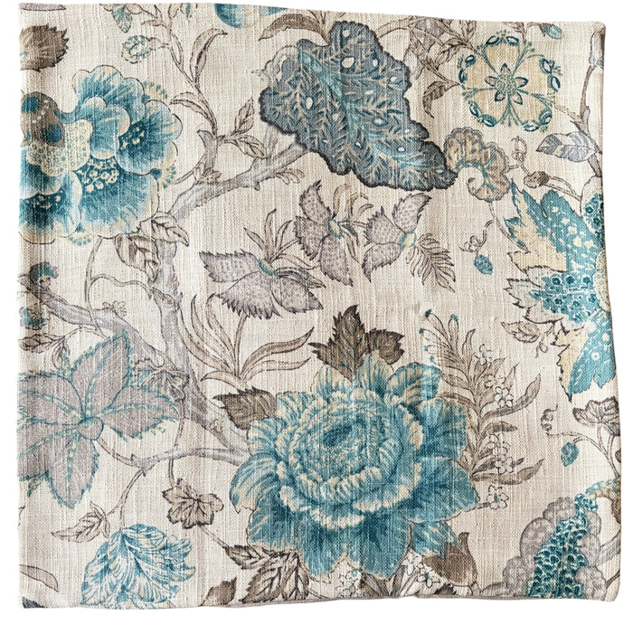 Sale: 24x24 Blue and Grey Floral Pillow Cover - Annabel Bleu