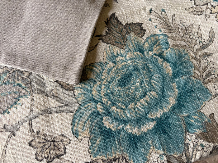 Sale: 24x24 Blue and Grey Floral Pillow Cover - Annabel Bleu