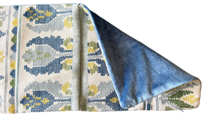 Sale: 9.5x19” Schumacher Blue and Yellow Embroidered Pillow Cover - Annabel Bleu