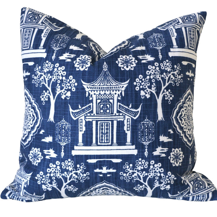 Sale: Blue and White Pagoda Pillow Cover