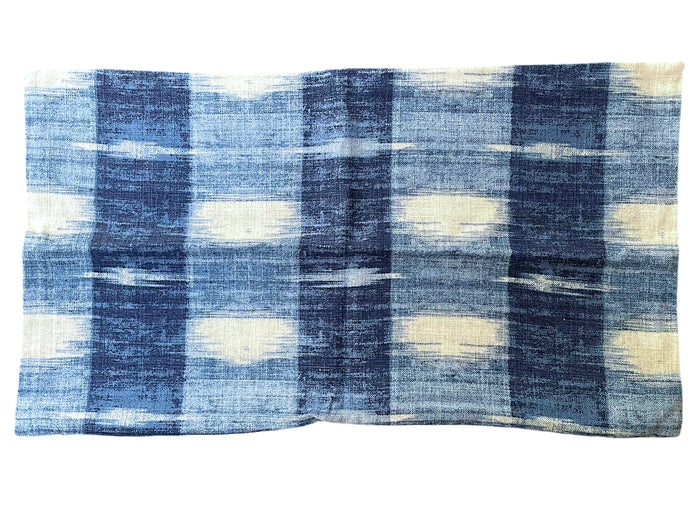 Sale: Indigo and Ivory Ikat Plaid Lumbar Pillow Cover 12x21 - Annabel Bleu