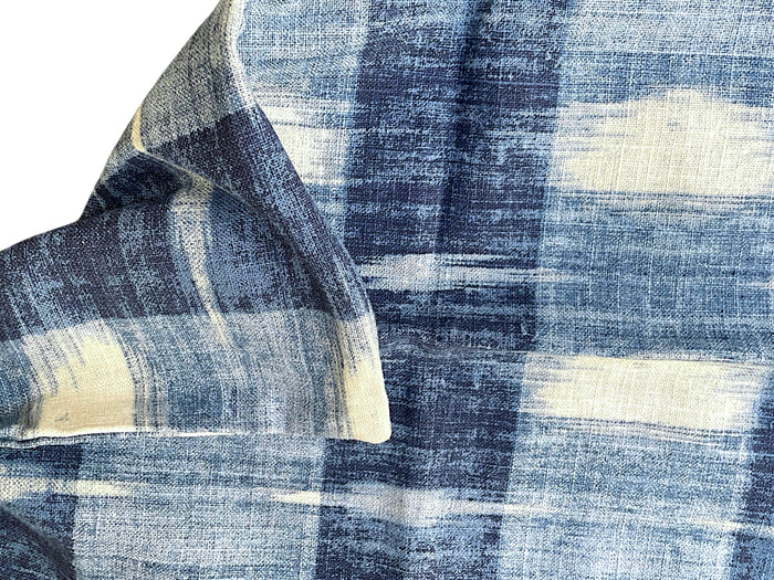 Sale: Indigo and Ivory Ikat Plaid Lumbar Pillow Cover 12x21 - Annabel Bleu
