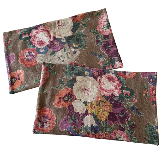 Sale: Pair of Brown Floral Lumbar Pillow Covers