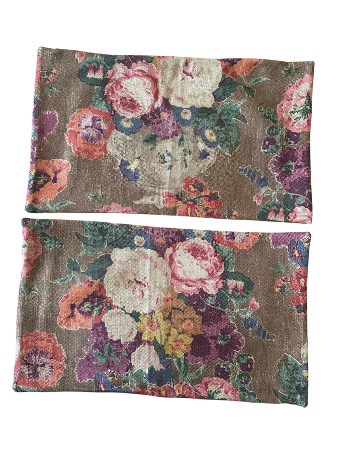 Sale: Pair of Brown Floral Lumbar Pillow Covers
