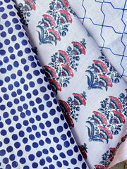 Sale: Pink, White, and Indigo Linen Block Print Pillow Cover - Annabel Bleu