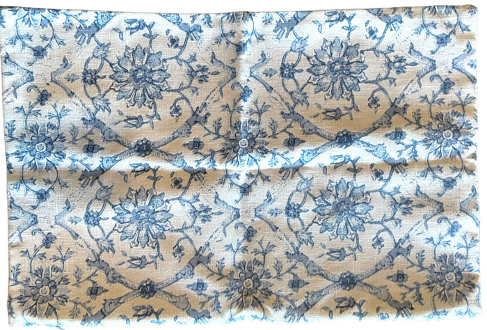 Sale: Reversible Blue Block Print Pillow Cover 12x18” - Annabel Bleu