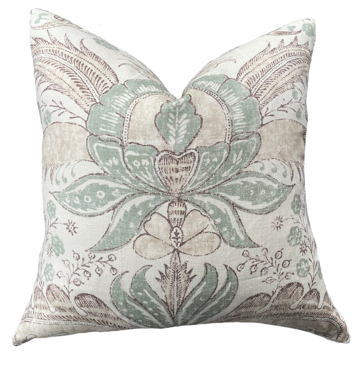 Schumacher Calicut Designer Pillow Cover in Olive, Delft, or Leaf - Annabel Bleu