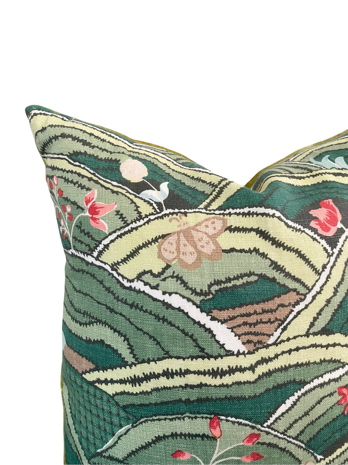Schumacher Rolling Hills Pillow Cover Available in Green, Blue, or Brown - Annabel Bleu