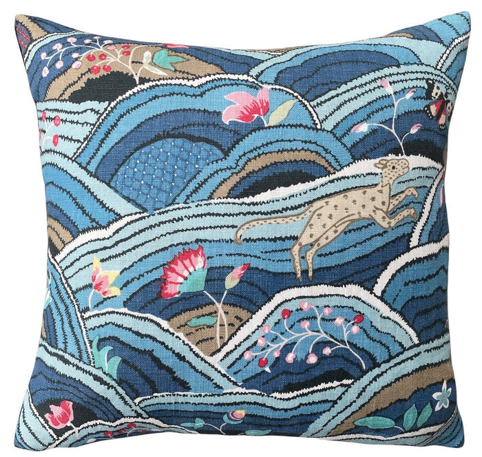 Schumacher Rolling Hills Pillow Cover Available in Green, Blue, or Brown - Annabel Bleu