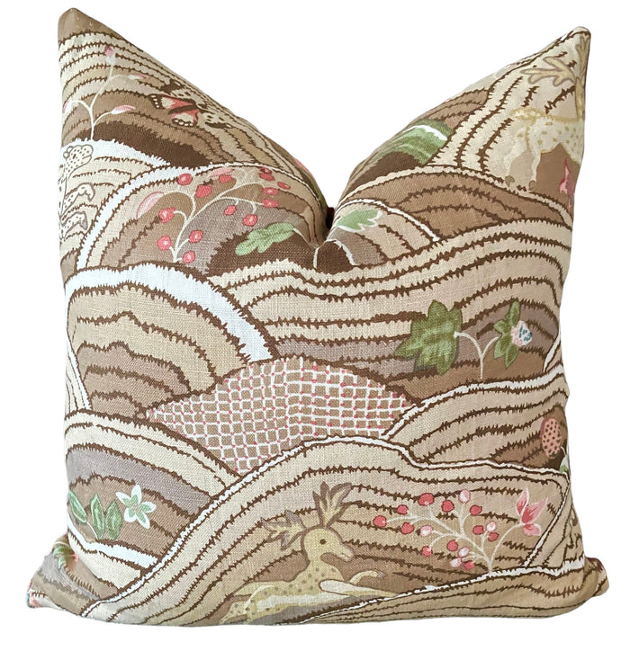 Schumacher Rolling Hills Pillow Cover Available in Mocha Brown, Green, or Blue - Annabel Bleu