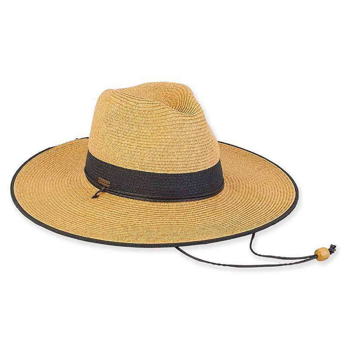 Sera Wide Brim Safari Hat with Chin Cord - Sun 'N' Sand Hats Safari Hat Sun N Sand Hats HH2215A bk Natural / Black Medium (57 cm)