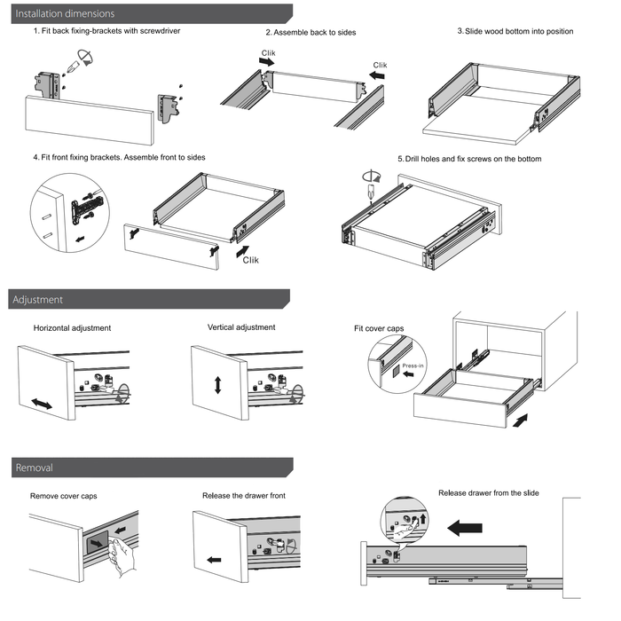 Set of Soft-Close Drawer System, LOW, H: 2-11/16 inch, White (3) – Furnica