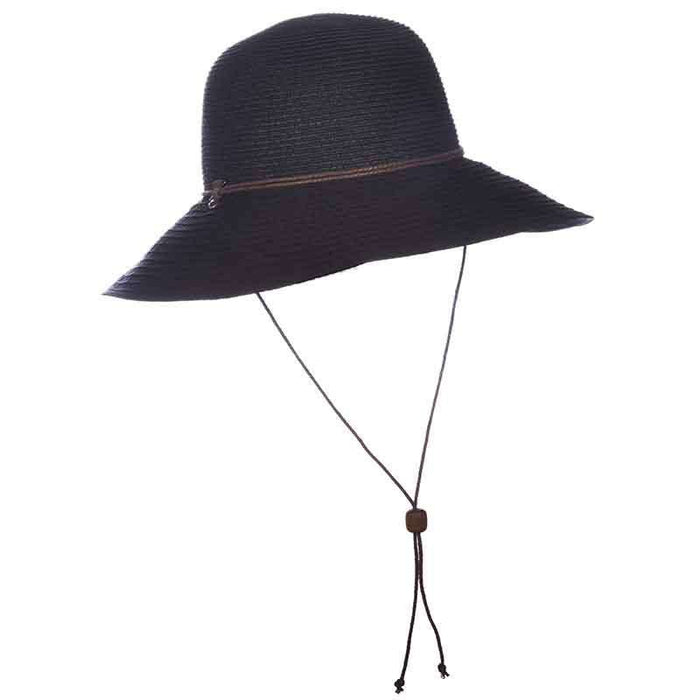 Sewn Ribbon Brim Floppy Hat with Chin Cord - Panama Jack Floppy Hat Panama Jack Hats PJL614BK Black