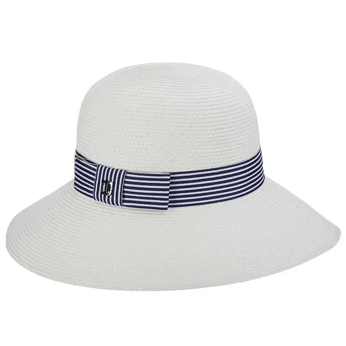 Shapeable Brim Cloche with Navy and White Striped Band by Callanan Wide Brim Hat Callanan Hats CR302wh White Medium (57 cm)