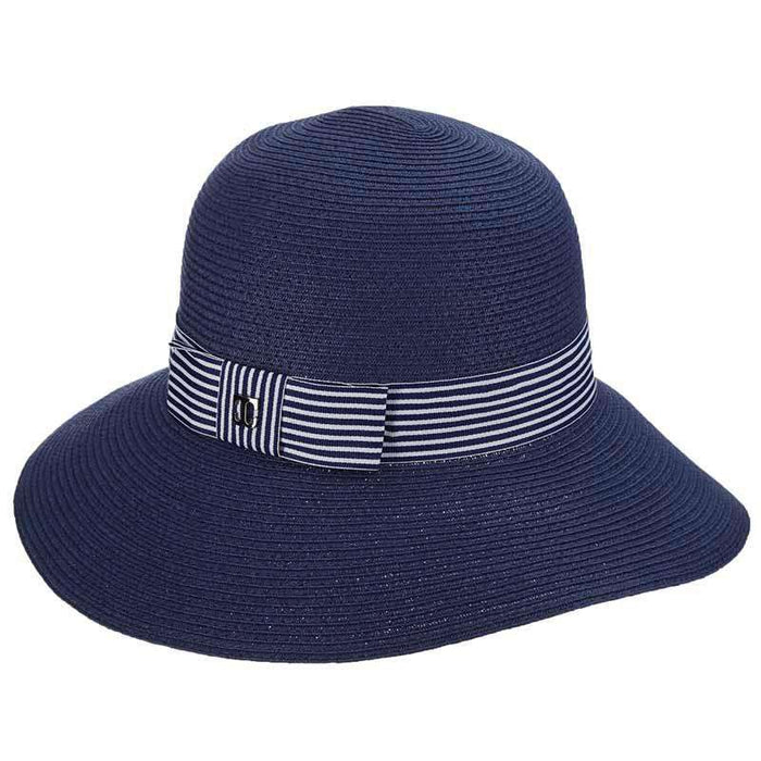 Shapeable Brim Cloche with Navy and White Striped Band by Callanan Wide Brim Hat Callanan Hats CR302nv Navy Medium (57 cm)
