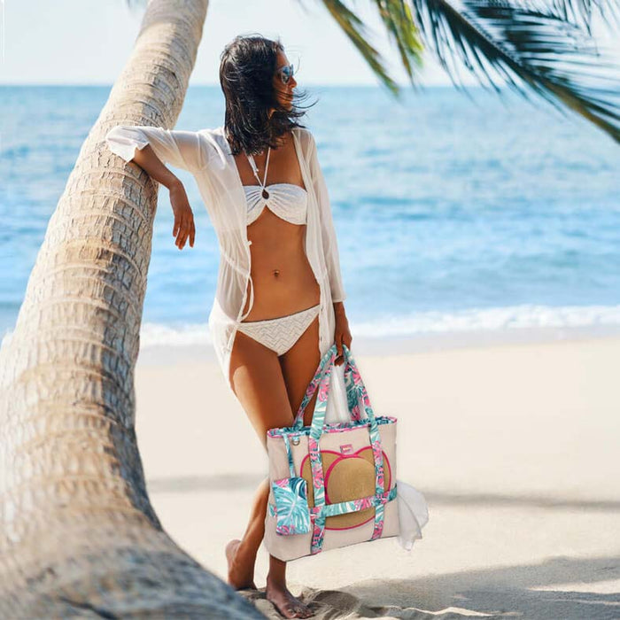 Shoulder Tote with Tropical Floral Hat Carrier - Sun 'N' Sand Bags Bags Sun N Sand Hats