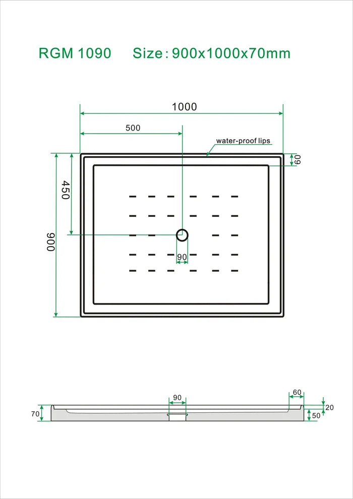 Shower Tray - Rectangle Series Center  Hole Option