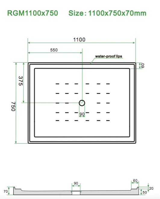 Shower Tray - Rectangle Series Center  Hole Option
