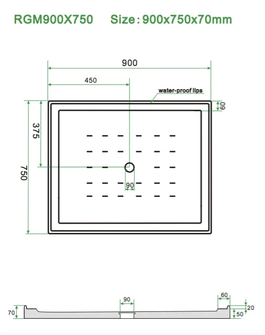 Shower Tray - Rectangle Series Center  Hole Option