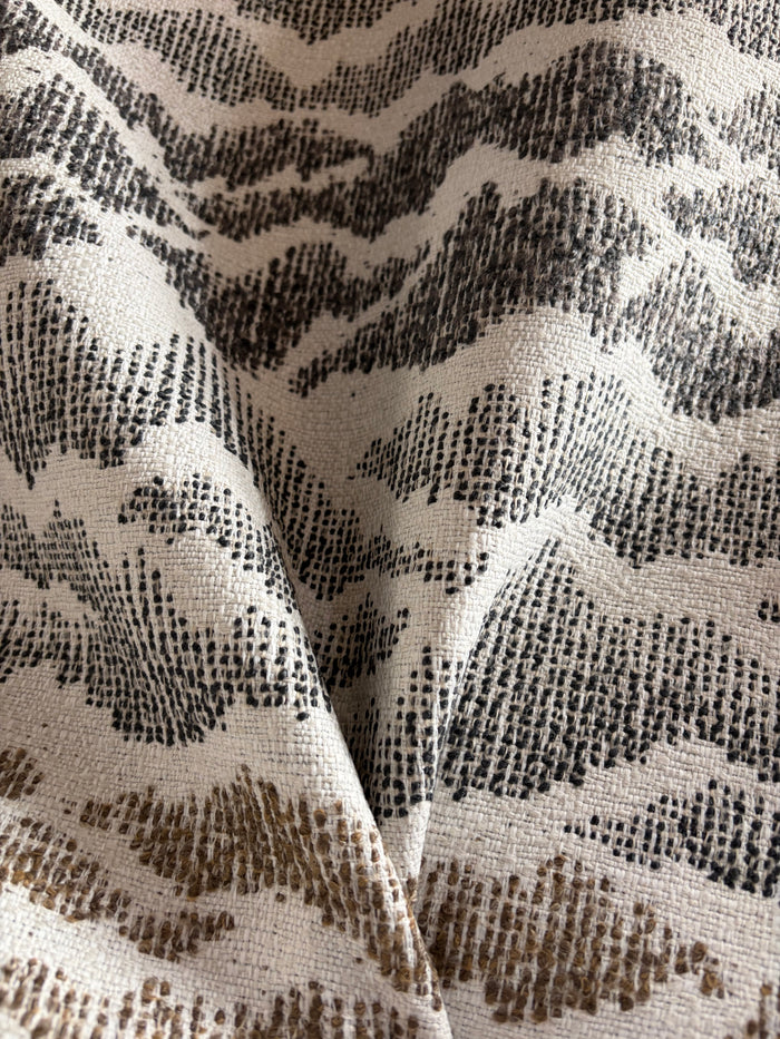 Sierra: Charcoal and Beige Jacquard Woven Outdoor Upholstery Fabric by the Yard / Mid Century Modern Fabric