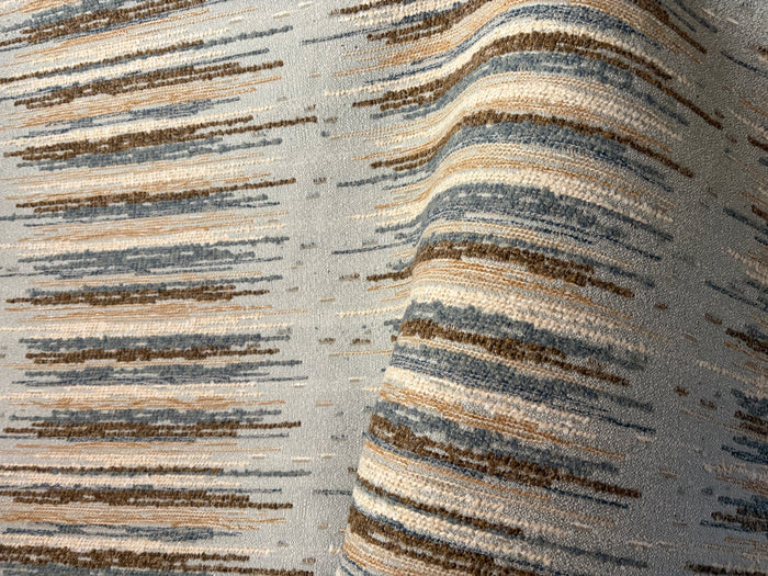 Sierra: Light Blue and Brown Jacquard Woven Outdoor Upholstery Fabric by the Yard / Mid Century Modern Fabric