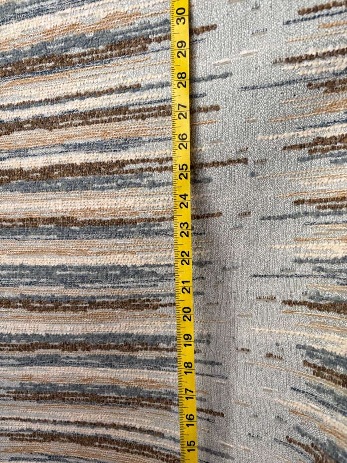 Sierra: Light Blue and Brown Jacquard Woven Outdoor Upholstery Fabric by the Yard / Mid Century Modern Fabric