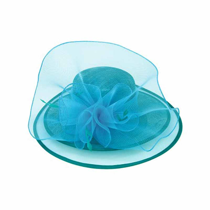 Sinamay and Tulle Dress Hat with Feather Accent - Something Special Collection Dress Hat Something Special Hat hf2803tl Teal