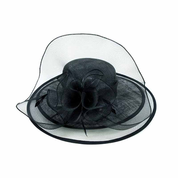 Sinamay and Tulle Dress Hat with Feather Accent - Something Special Collection Dress Hat Something Special Hat hf2803bk Black