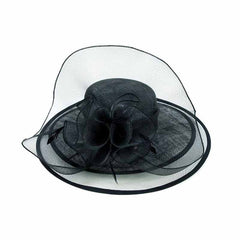 Sinamay and Tulle Dress Hat with Feather Accent - Something Special Collection Dress Hat Something Special Hat hf2803bk Black