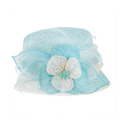 Small Sinamay Cloche Dress Hat with Flowers - Something Special Dress Hat Something Special LA HTS2052aq Light Blue