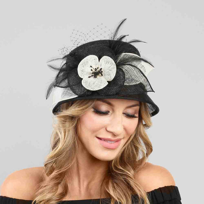 Small Sinamay Cloche Dress Hat with Flowers - Something Special Dress Hat Something Special LA