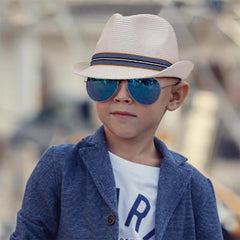 Small Size White Fedora Hat with Blue Chevron Band - Sunny Dayz™ Hats Fedora Hat Sun N Sand Hats