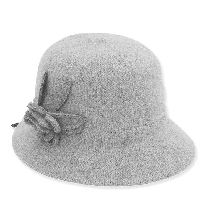 Soft Boiled Wool Cloche with Flower - Adora® Wool Hats Cloche Adora Hats AD1219B Grey Medium (57 cm)